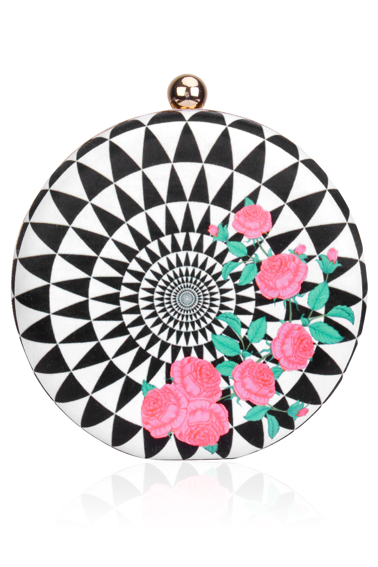 RASEEL AT CASAPOP presents White and black checkered print round box clutch available only at Pernia's Pop Up Shop.