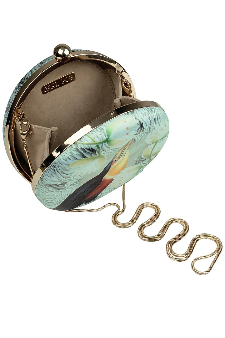 RASEEL AT CASAPOP presents Yellow and green return to paradise metallic clutch available only at Pernia's Pop Up Shop.
