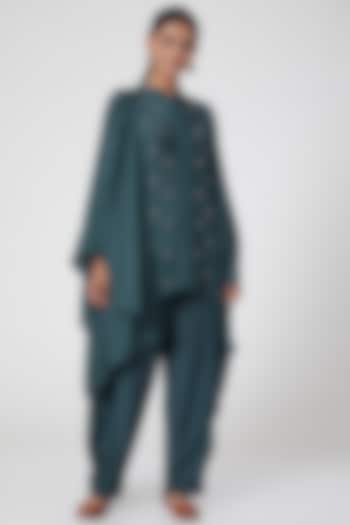 Turquoise Embroidered Pants Set by Chambray & Co. at Pernia's Pop Up Shop