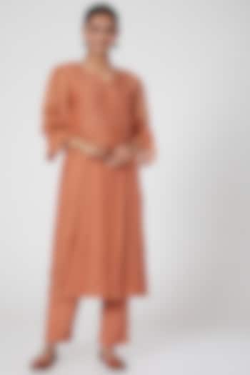 Orange Embroidered Kurta With Pants by Chambray & Co.