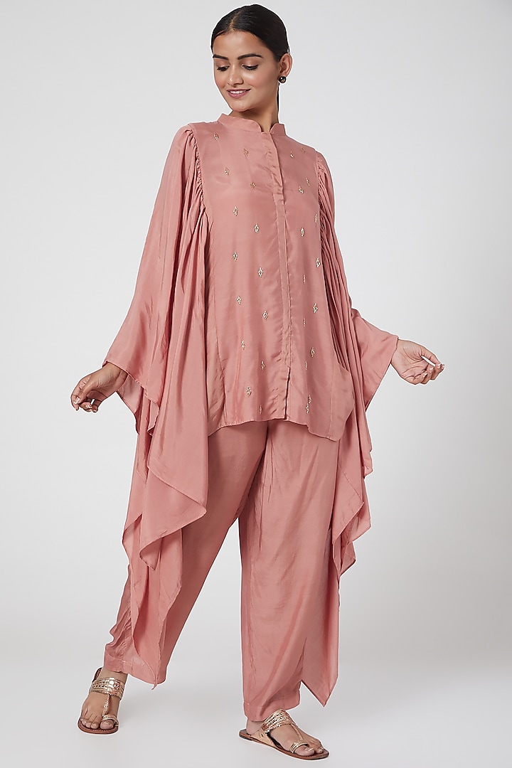 Blush Pink Embroidered Pants Set by Chambray & Co.