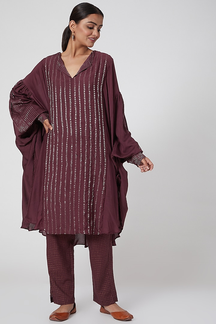 Wine Embroidered Tunic Set by Chambray & Co.