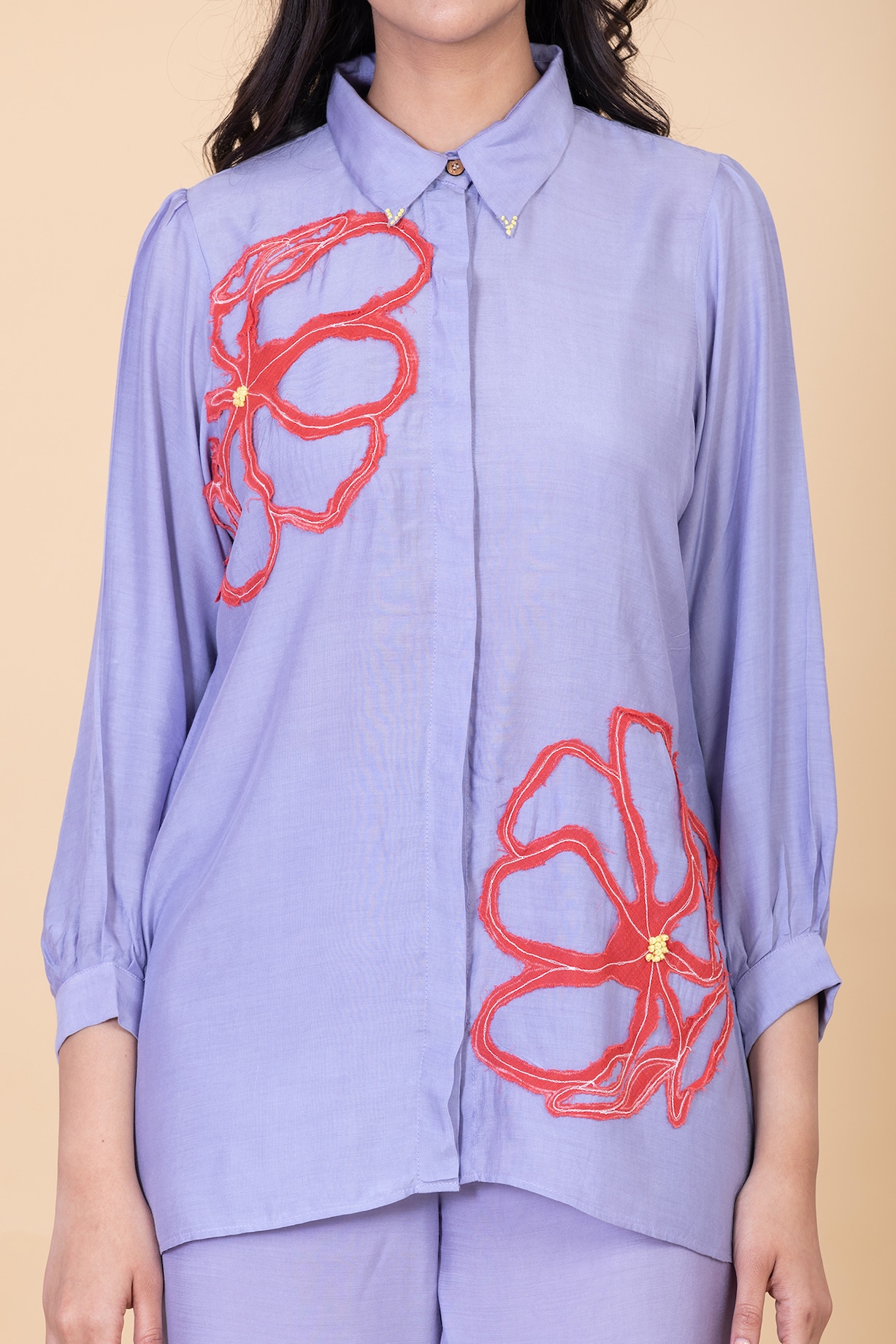 Women Poly Viscose Lilac Embroidered Co-Ord Set