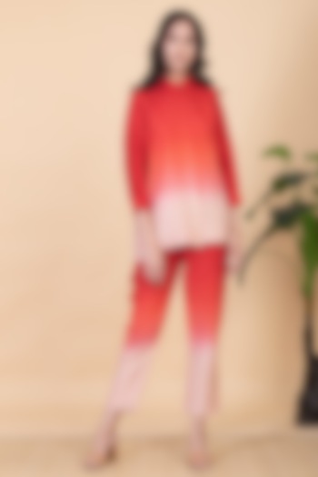 Red & Nude Ombre Silk Georgette Co-Ord Set by Chambray & Co. at Pernia's Pop Up Shop