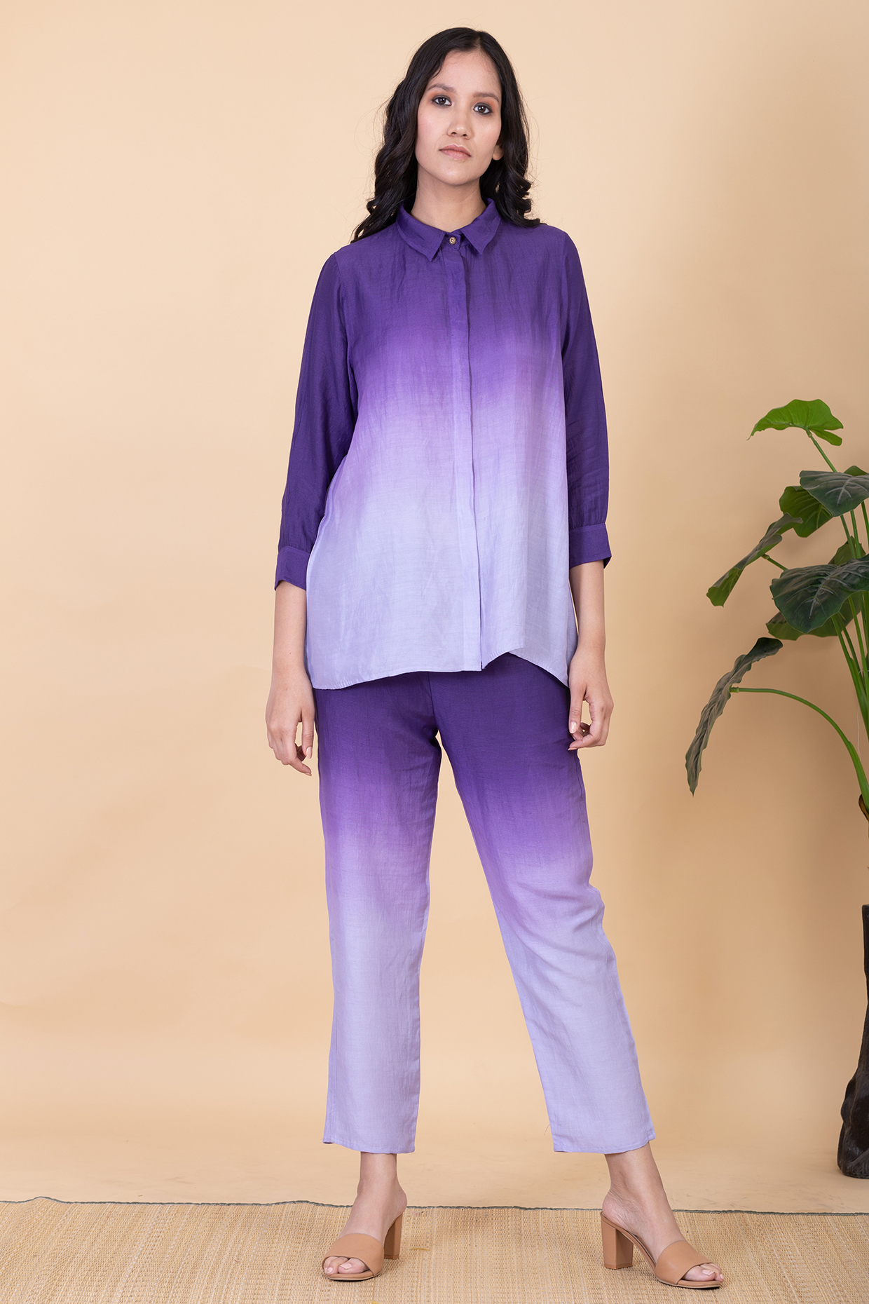 Aubergine & Lilac Ombre Linen Georgette Co-Ord Set by Chambray & Co. at Pernia's Pop Up Shop
