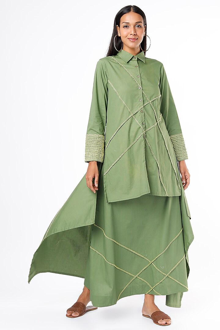 Olive Green Cotton Skirt Set by Chambray & Co. at Pernia's Pop Up Shop