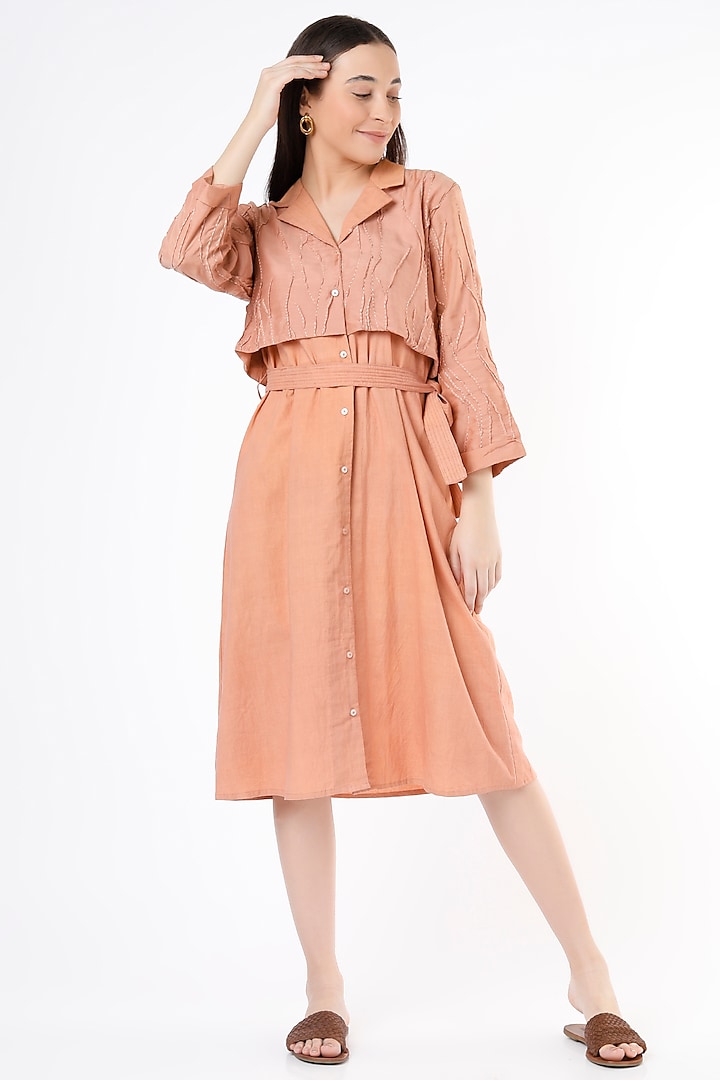 Peach Double-Layered Shirt Dress by Chambray & Co.