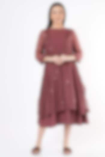 Wine Triple-Layered Embroidered Dress by Chambray & Co.