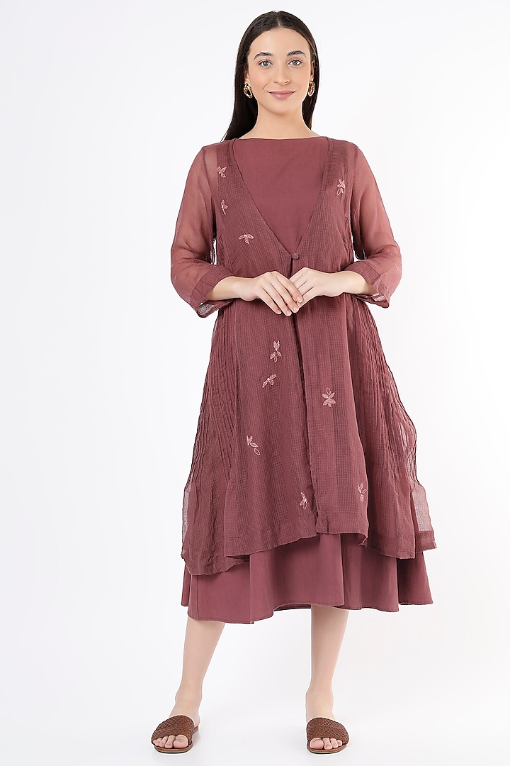 Wine Triple-Layered Embroidered Dress by Chambray & Co.