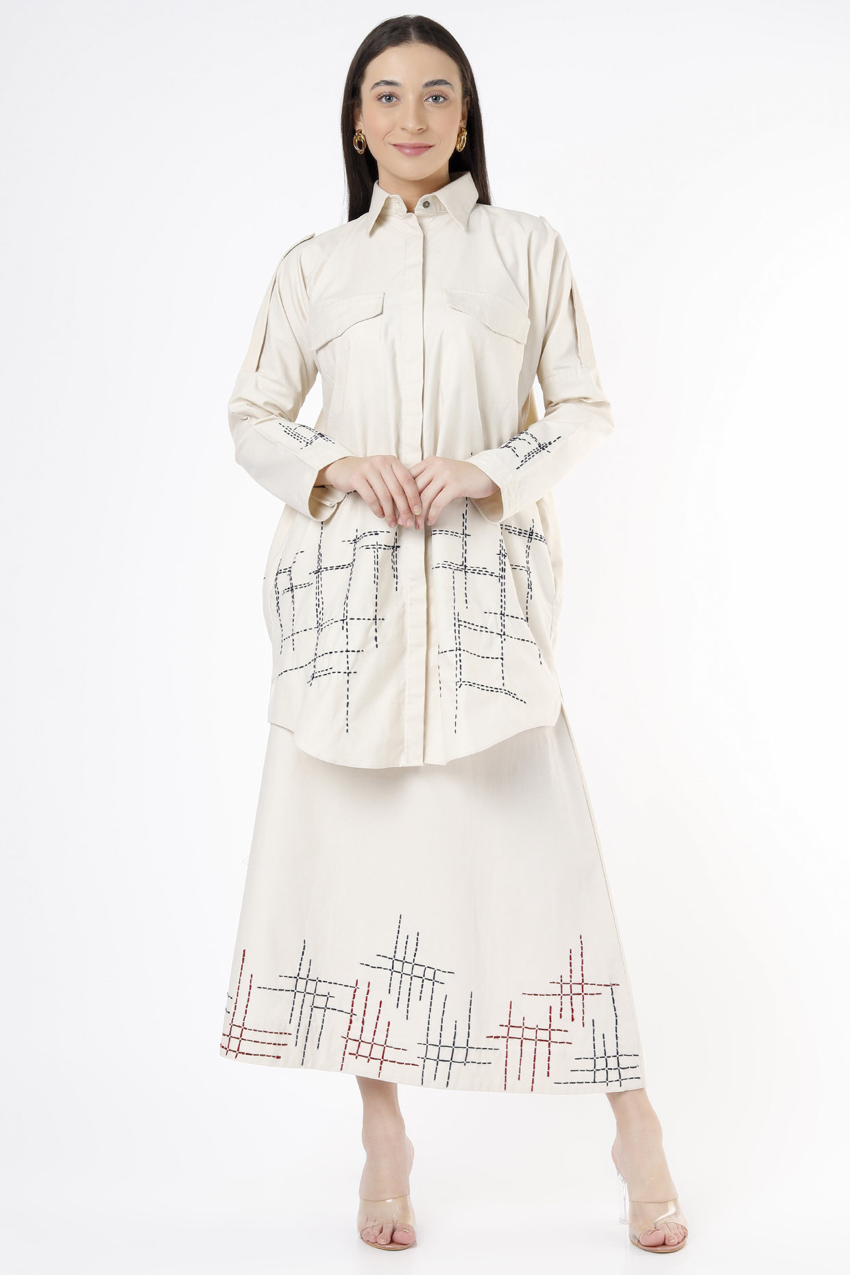 Ivory Kantha Embroidered Tunic by Chambray & Co. at Pernia's Pop Up Shop