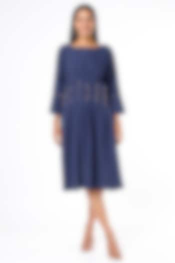 Blue Knee-Length Embellished Dress by Chambray & Co.
