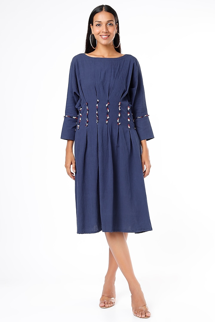Blue Knee-Length Embellished Dress by Chambray & Co.