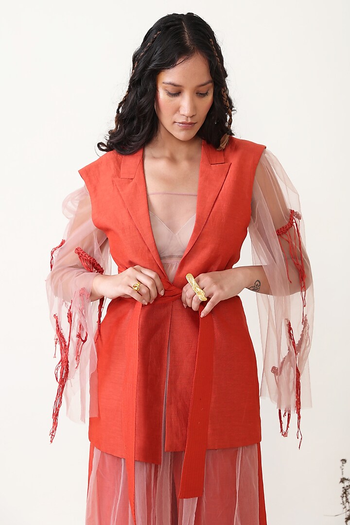 Rust Linen Silk Blazer Set by Chambray & Co. at Pernia's Pop Up Shop