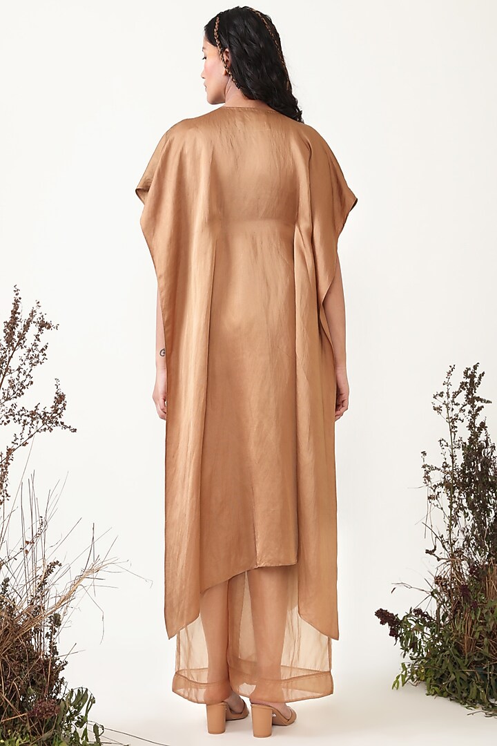 Brown Linen Silk Embroidered Co-Ord Set by Chambray & Co. at Pernia's Pop Up Shop