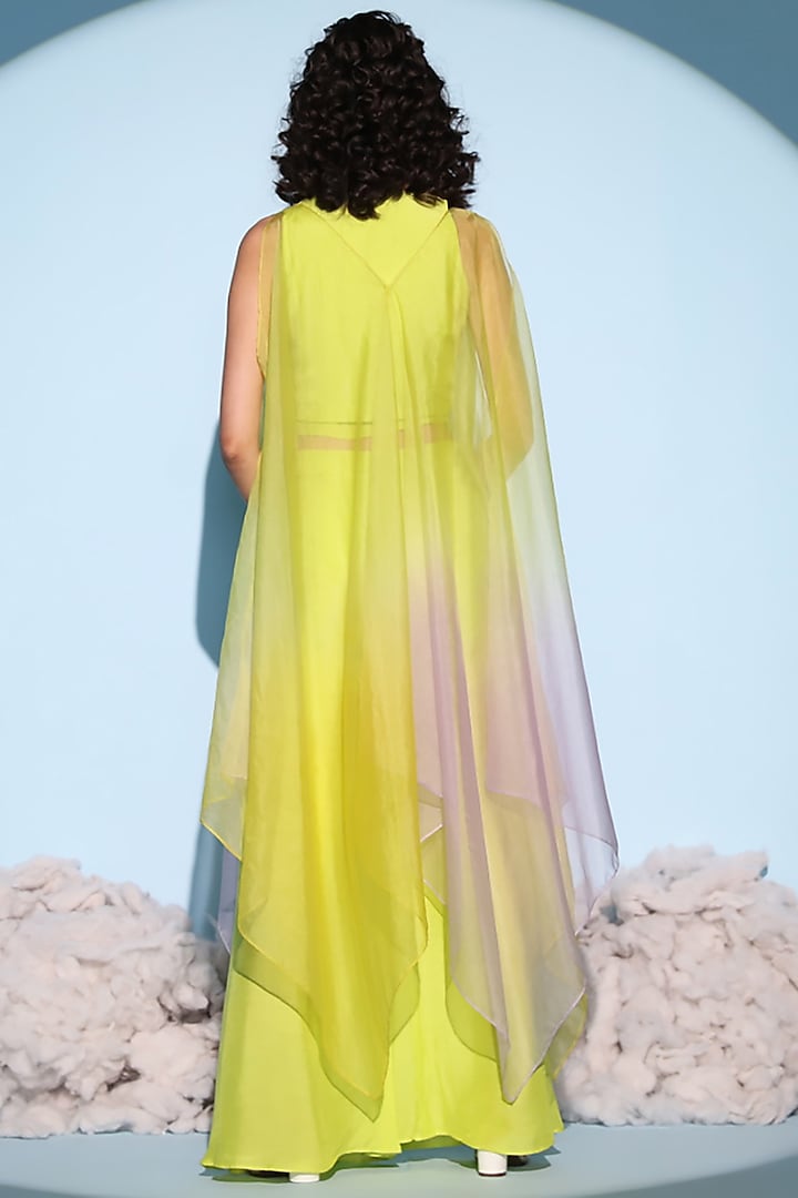 Lime Green Silk Organza Ombre Dyed Jacket Set by Chambray & Co. at Pernia's Pop Up Shop