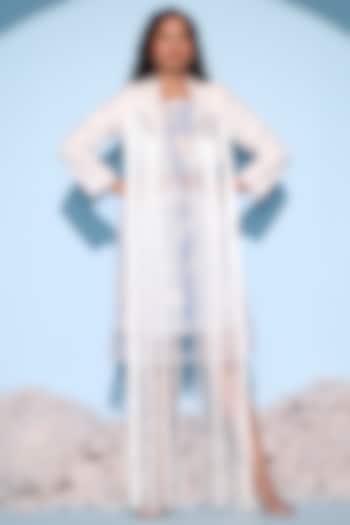 White Pure Linen Silk & Silk Organza Jacket Vacation Dress by Chambray & Co. at Pernia's Pop Up Shop