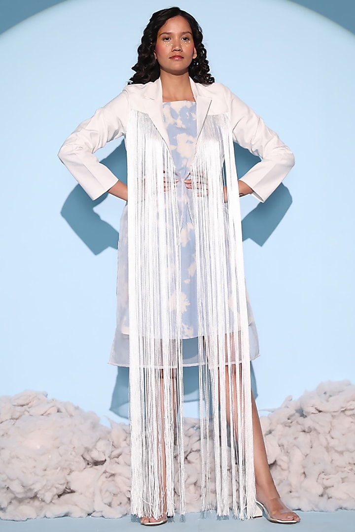 White Pure Linen Silk & Silk Organza Jacket Vacation Dress by Chambray & Co. at Pernia's Pop Up Shop