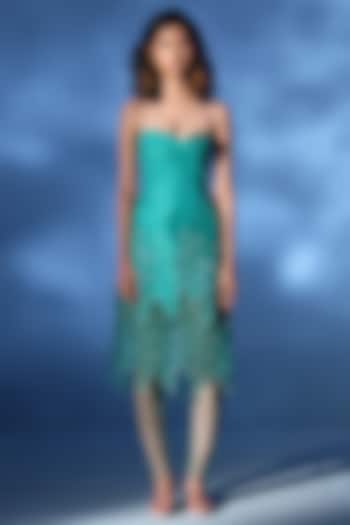 Aqua Green Pure Silk & Silk Organza Embroidered Vacation Dress With Stockings by Chambray & Co. at Pernia's Pop Up Shop