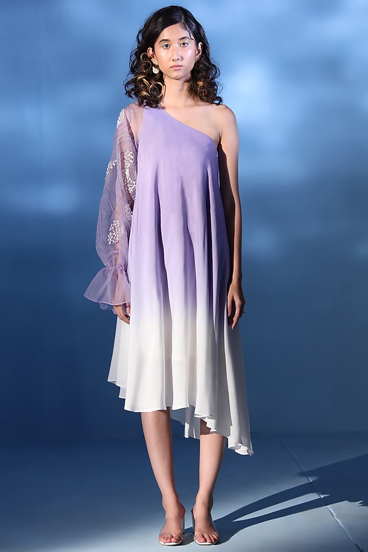 Lilac & White Pure Silk Ombre Dyed Summer Dress by Chambray & Co. at Pernia's Pop Up Shop