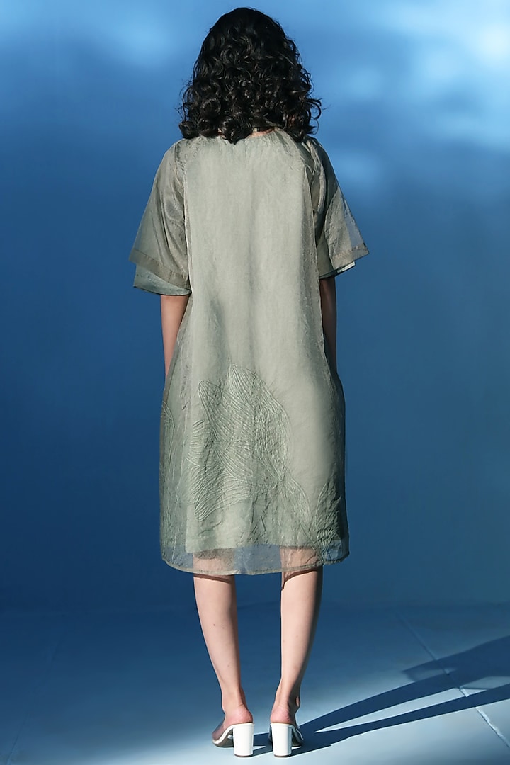 Sage Green Silk Organza Thread Embroidered Jacket Dress by Chambray & Co.  at Pernia's Pop Up Shop 2026