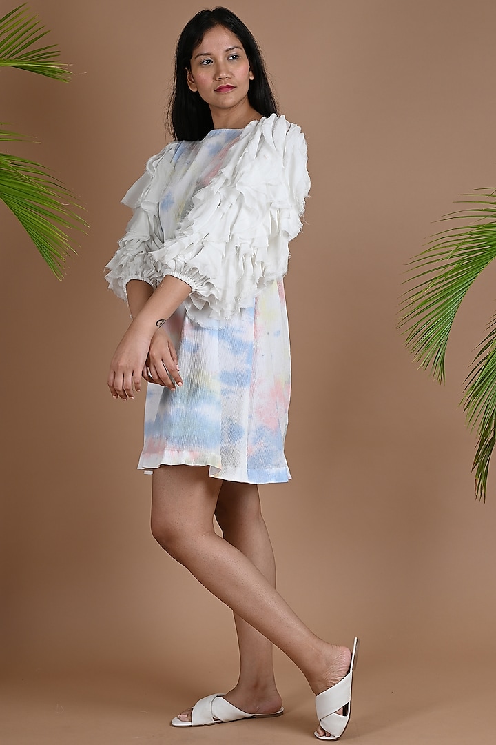 White Shibori Dyed Mini Dress by Chambray & Co.