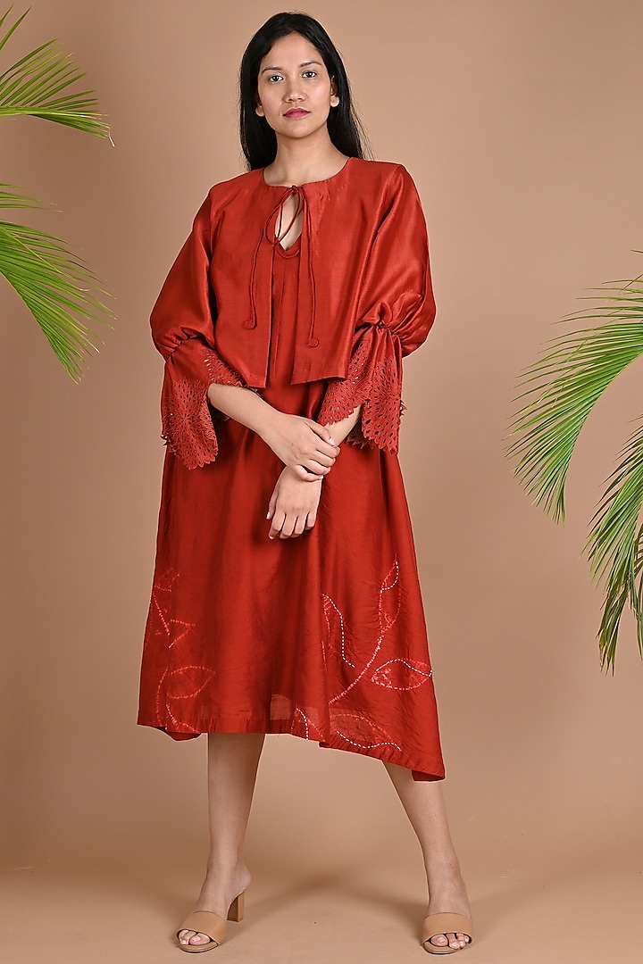 Red Chanderi Cotton Silk Jacket by Chambray & Co.