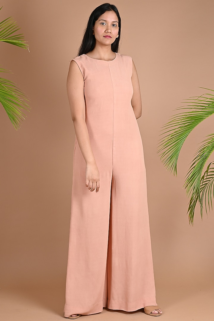 Pink Crepe Jumpsuit With Shibori Dyed Jacket by Chambray & Co. at Pernia's Pop Up Shop