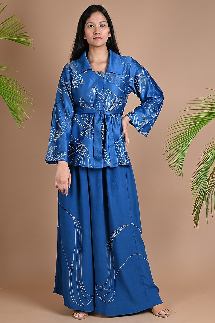 Blue Embroidered Co-Ord Set by Chambray & Co.