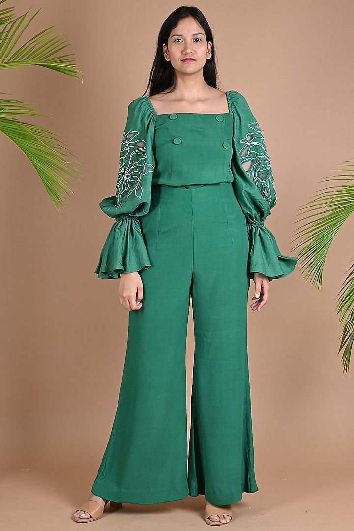 Forest Green Embroidered Co-Ord Set by Chambray & Co.