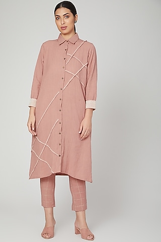 Peach Embroidered Shirt With Pants by Chambray & Co.
