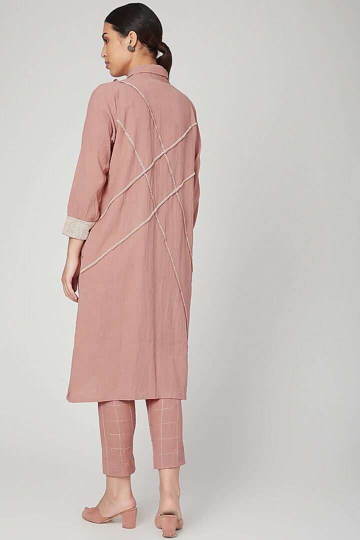 Peach Embroidered Shirt With Pants by Chambray & Co. at Pernia's Pop Up Shop