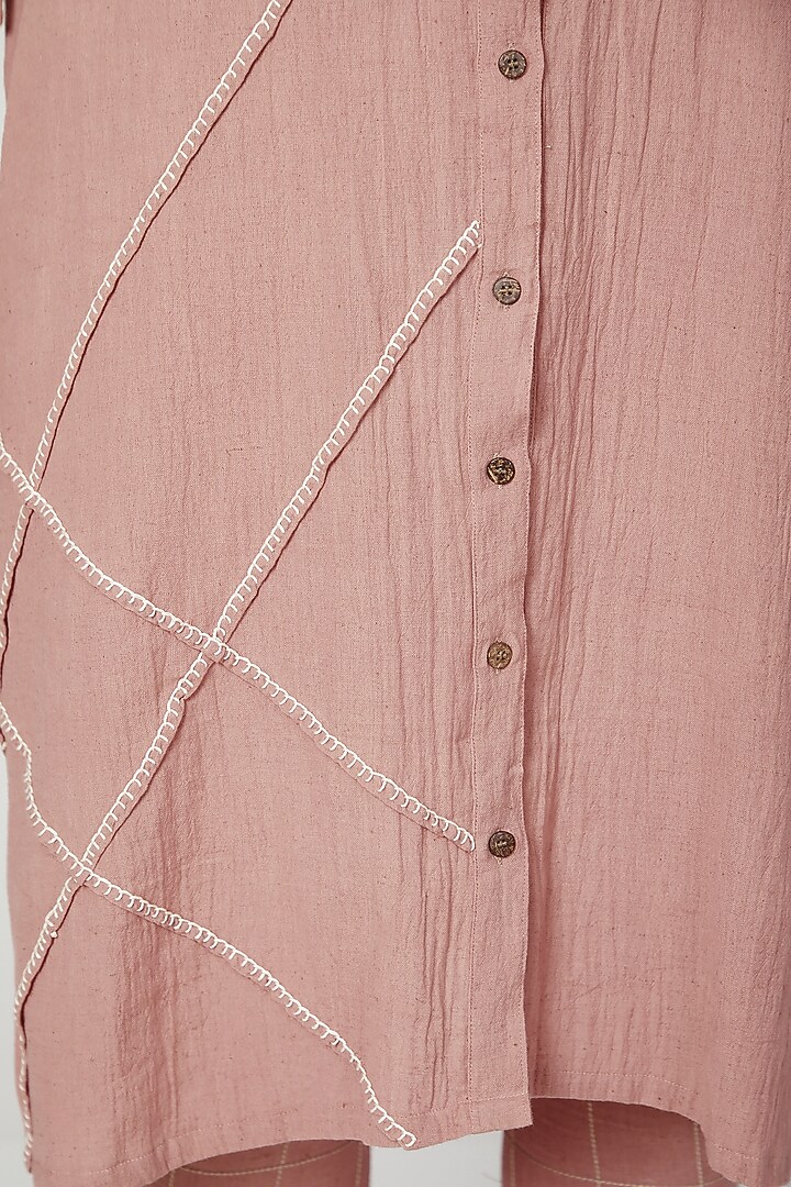 Peach Embroidered Shirt With Pants by Chambray & Co. at Pernia's Pop Up Shop