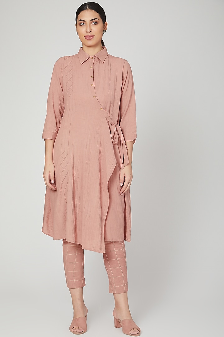Peach Shirt Dress With Pants by Chambray & Co.