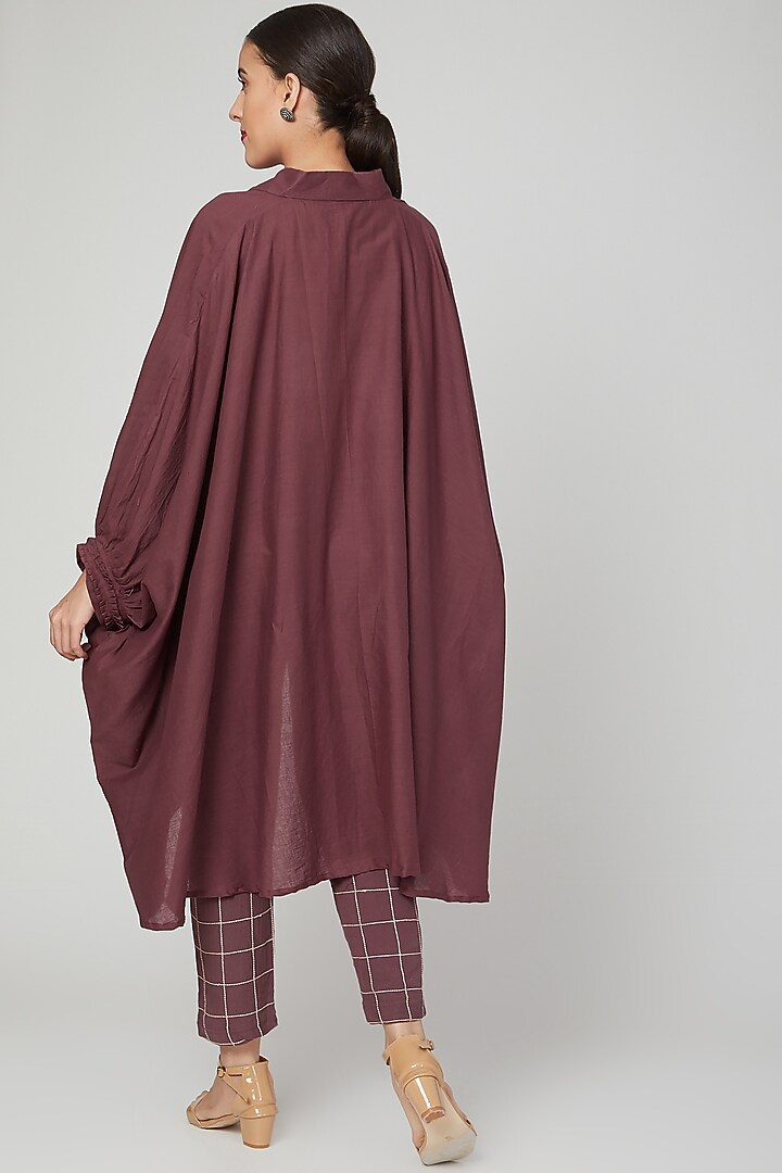 Wine Cotton Shirt With Pants by Chambray & Co. at Pernia's Pop Up Shop