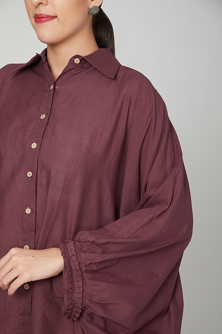 Wine Cotton Shirt With Pants by Chambray & Co. at Pernia's Pop Up Shop
