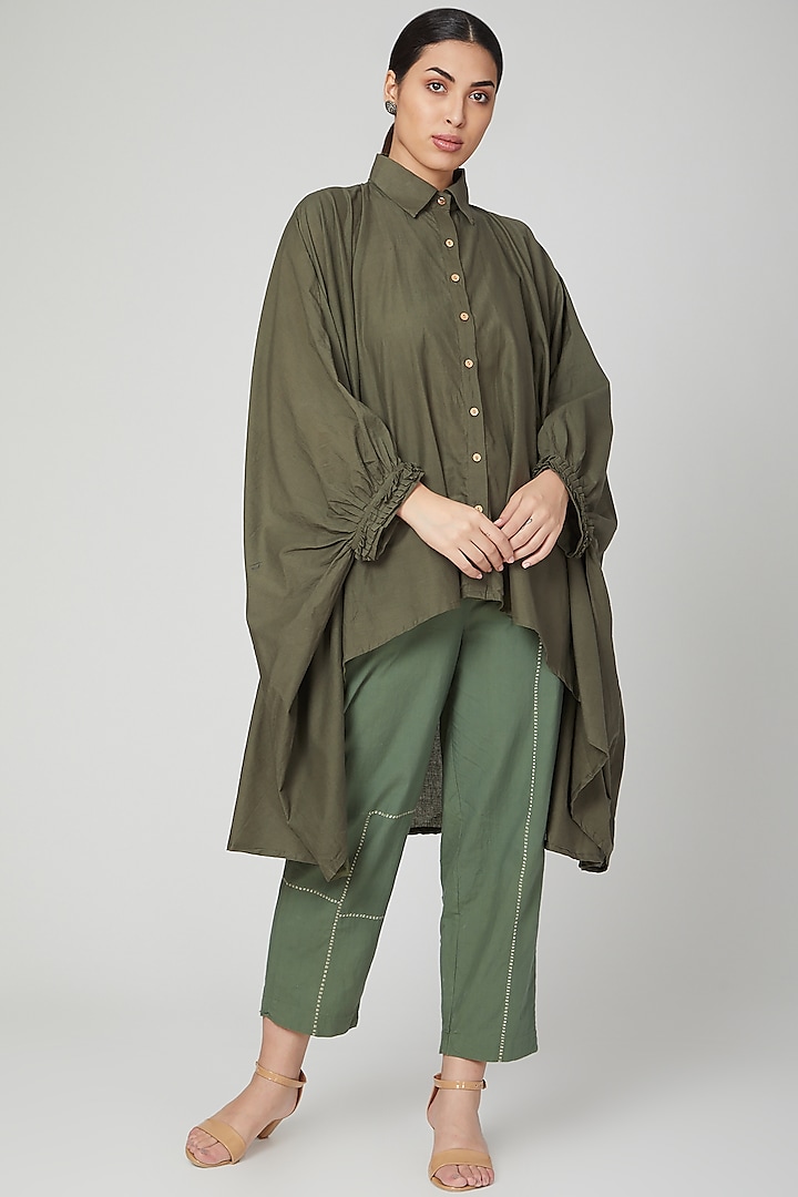 Olive Green Cotton Shirt With Pants by Chambray & Co. at Pernia's Pop Up Shop