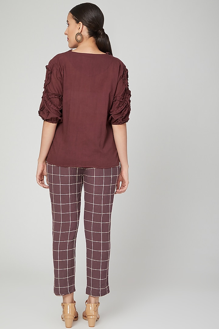 Wine Cotton Shirt With Checkered Pants by Chambray & Co. at Pernia's Pop Up Shop