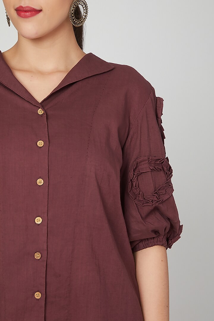 Wine Cotton Shirt With Checkered Pants by Chambray & Co. at Pernia's Pop Up Shop