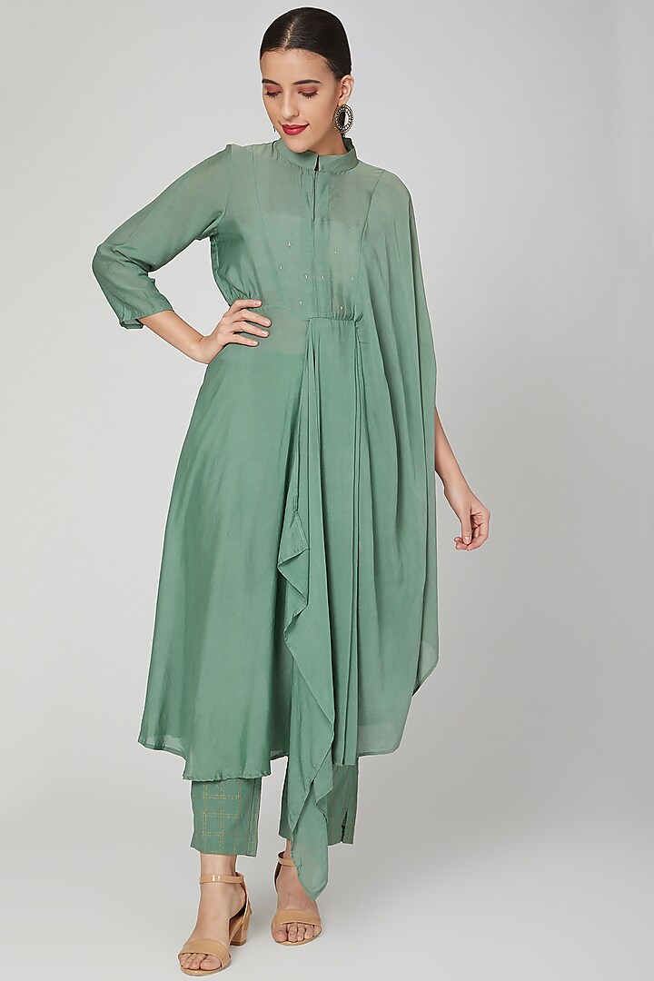 Emerald Green Hand Embroidered Dress With Pants by Chambray & Co.