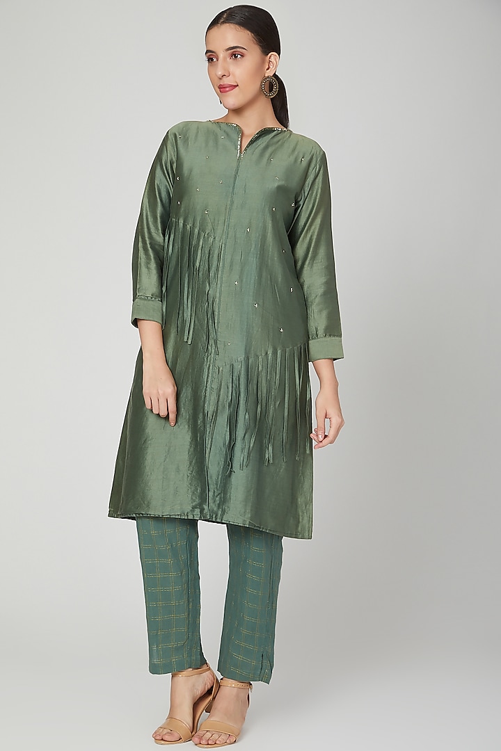 Emerald Green Embroidered Dress With Pants by Chambray & Co. at Pernia's Pop Up Shop