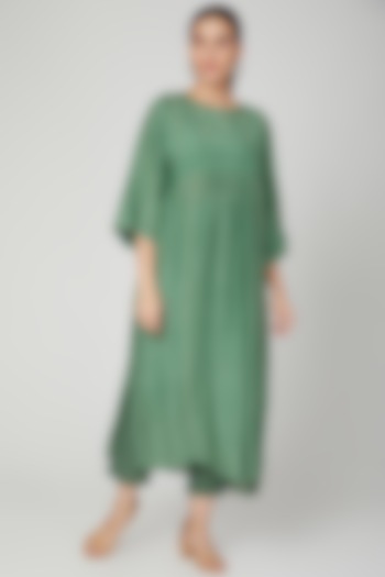 Emerald Green Aari Embroidered Dress With Pants by Chambray & Co. at Pernia's Pop Up Shop