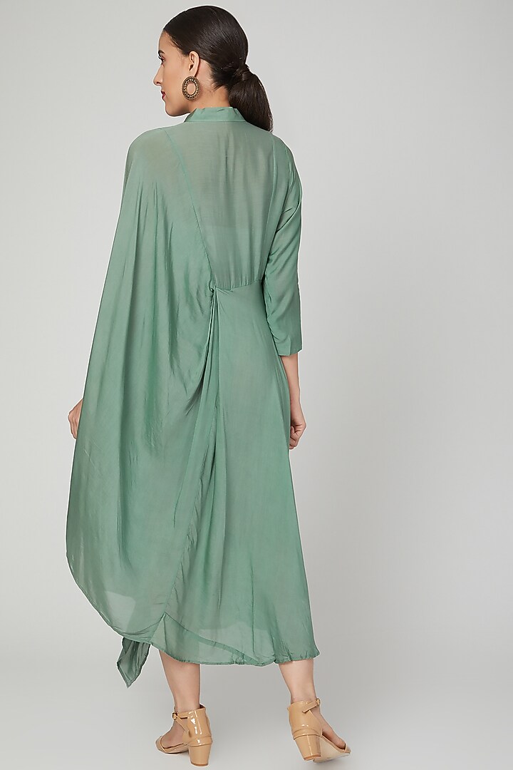 Emerald Green Embroidered Draped Tunic by Chambray & Co. at Pernia's Pop Up Shop