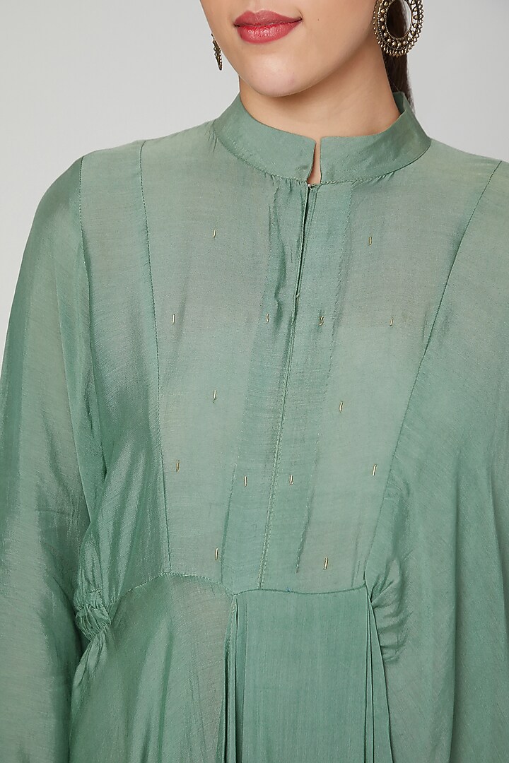 Emerald Green Embroidered Draped Tunic by Chambray & Co. at Pernia's Pop Up Shop