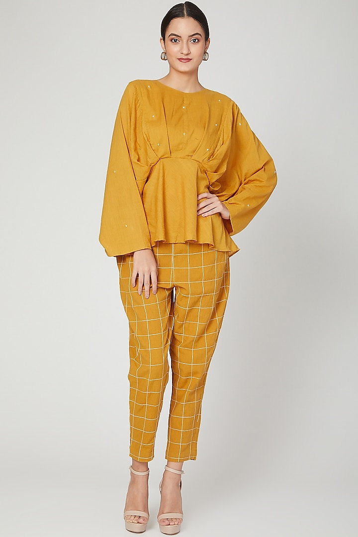 Mustard Statement Sleeves Top WIth Pants by Chambray & Co.