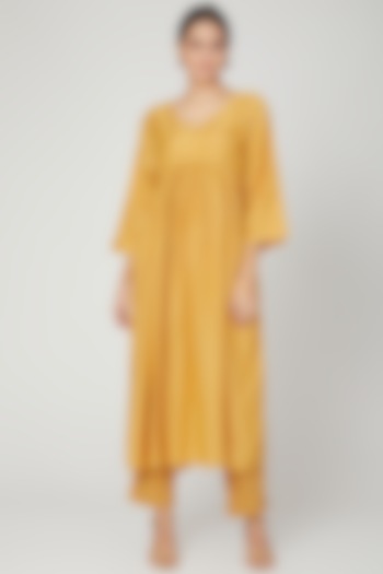Mustard Embroidered Dress With Pants by Chambray & Co.