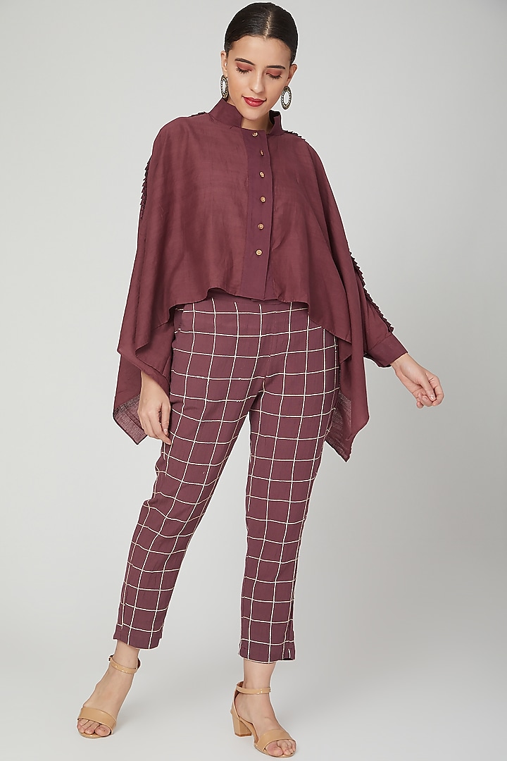 Wine Oversized Shirt With Frills by Chambray & Co.