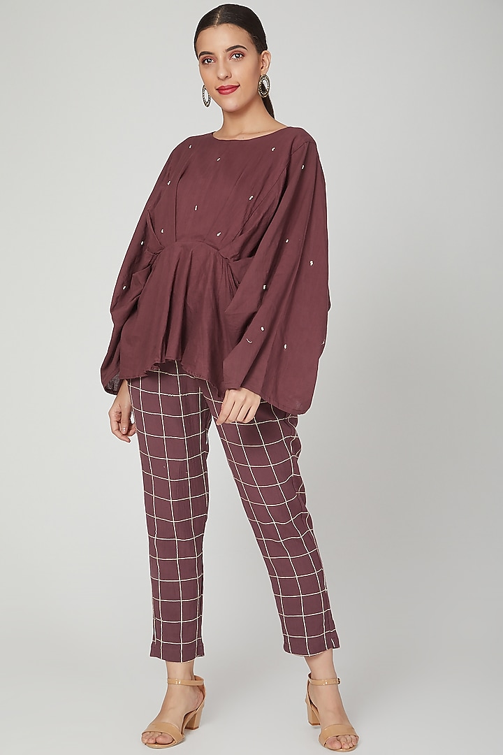 Wine Statement Sleeve Top With Pants by Chambray & Co.
