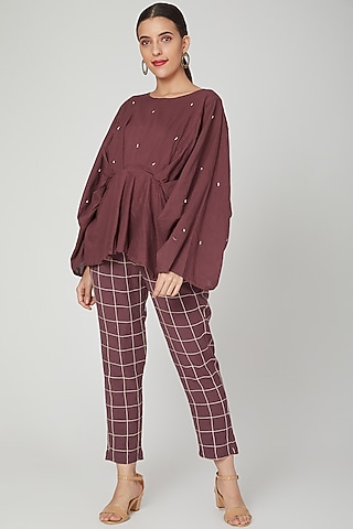 Wine Statement Sleeve Top With Pants by Chambray & Co.