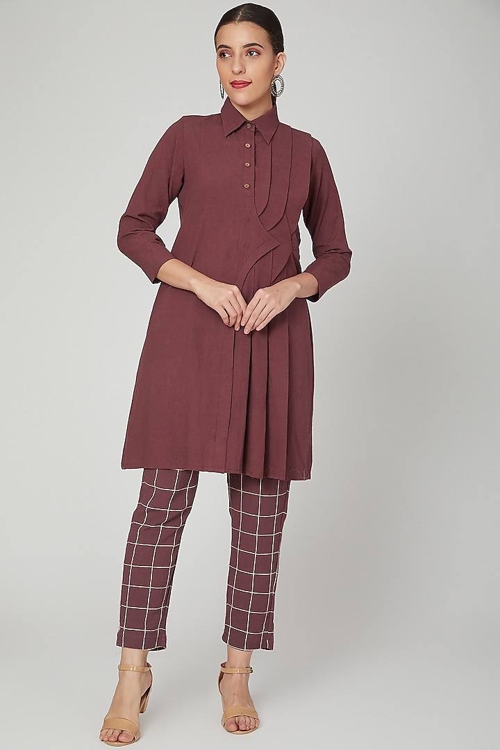 Wine Fit & Flared Dress With Pants by Chambray & Co.