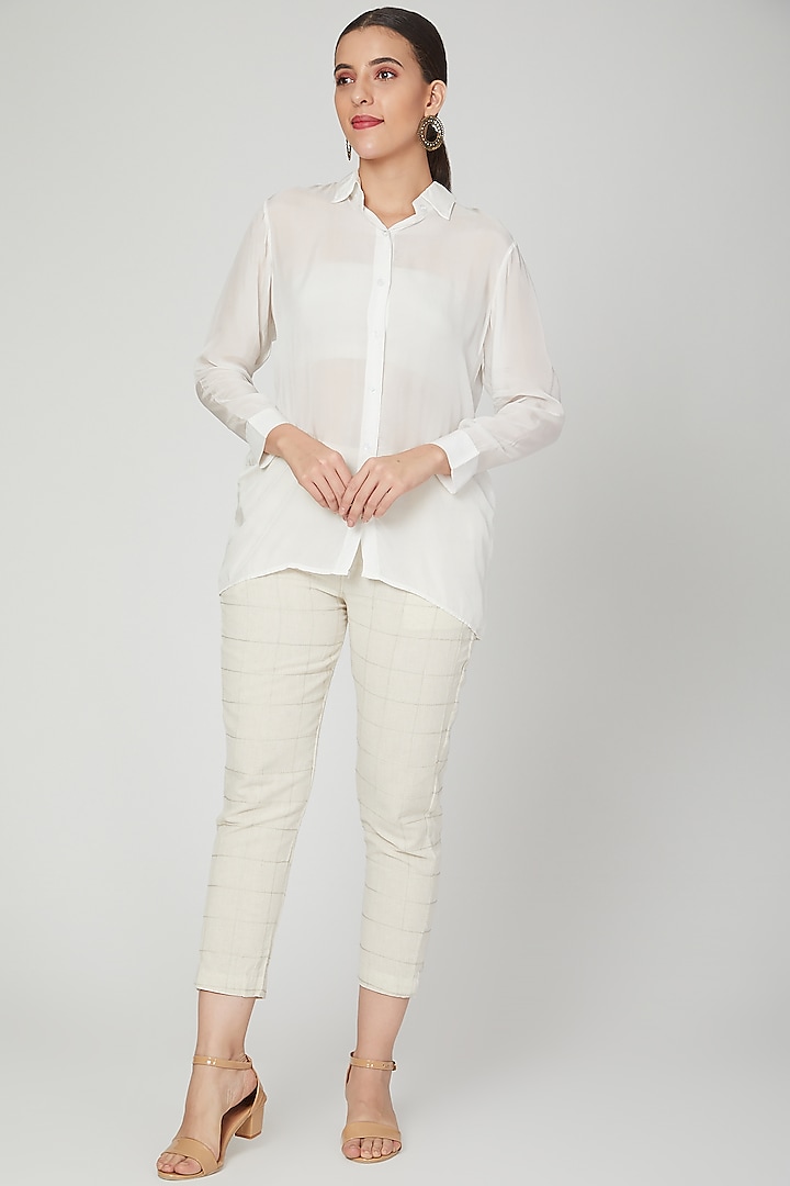 White Sheer Shirt With Pants by Chambray & Co. at Pernia's Pop Up Shop